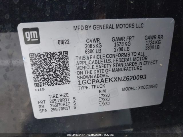 1GCPAAEKXNZ620093 Chevrolet Silverado 1500 2wd  Short Bed Wt