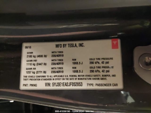 5YJ3E1EA2JF052853 Tesla Model 3 Long Range/mid Range