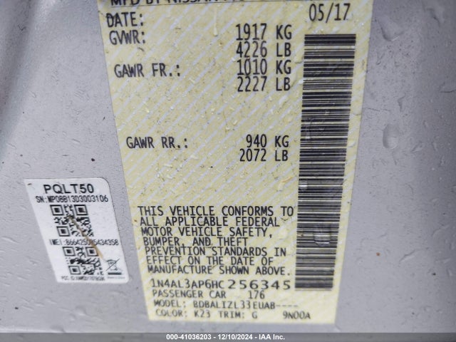 Nissan Altima 2.5 Sv 2017 1N4AL3AP6HC256345 Image 9