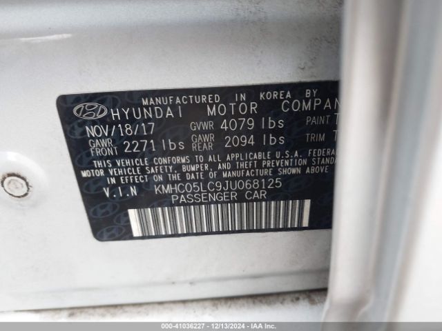KMHC05LC9JU068125 Hyundai Ioniq Hybrid Limited