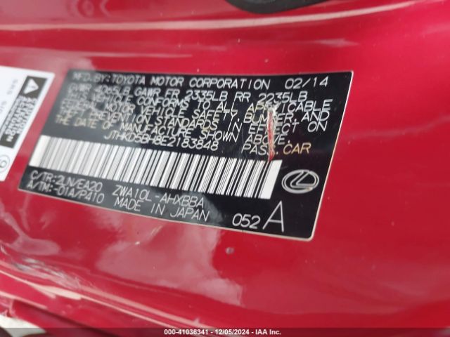 JTHKD5BH8E2183848 Lexus CT 200H
