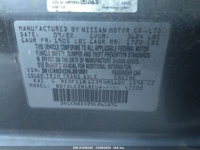 3N1CN8DV2NL861891 Nissan Versa 1.6 S Xtronic Cvt