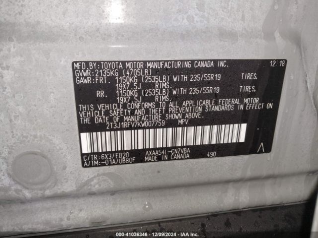 2T3J1RFV7KW007759 Toyota Rav4 Adventure