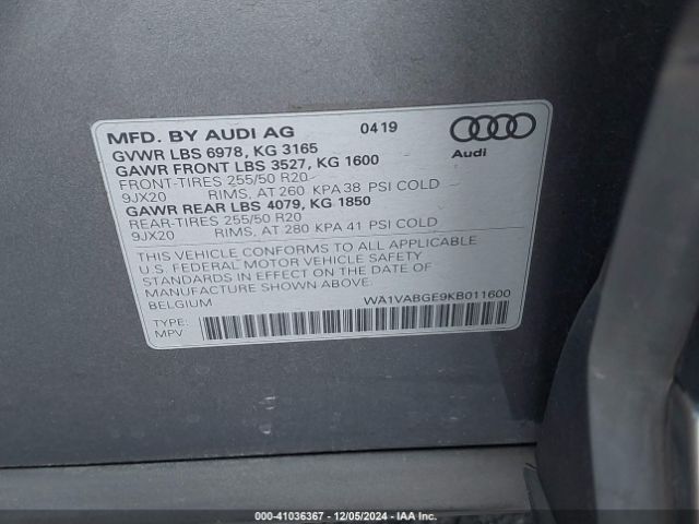 WA1VABGE9KB011600 Audi E-tron Premium Plus