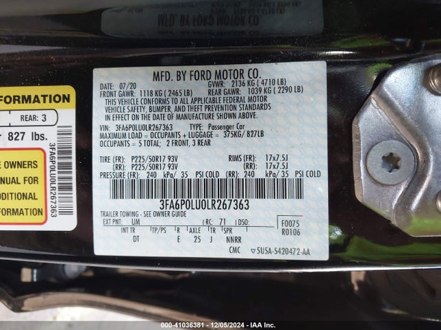 Ford Fusion Hybrid Se 2020 3FA6P0LU0LR267363 Image 9