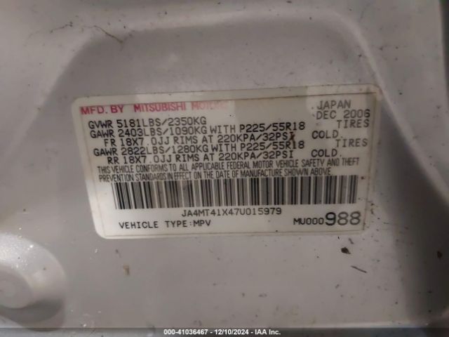 2007 MITSUBISHI OUTLANDER JA4MT41X47U015979 Photo 8