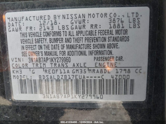 Nissan SENTRA SV 2019 3N1AB7AP1KY279960 Image 9