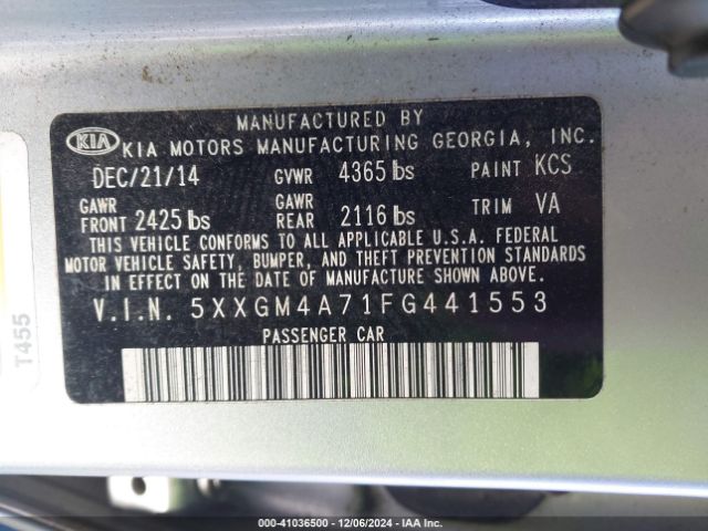 5XXGM4A71FG441553 KIA Optima Lx