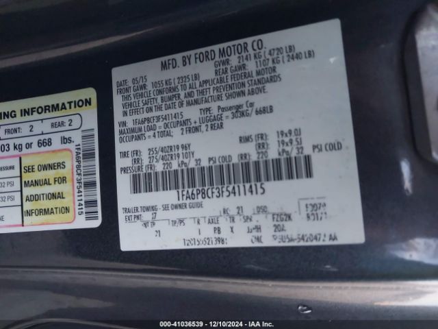 1FA6P8CF3F5411415 Ford MUSTANG GT