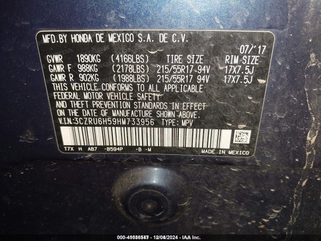 Honda HR-V EX 2017 3CZRU6H59HM733956 Image 9