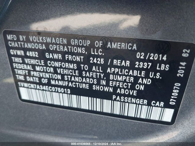 1VWCN7A34EC075013 Volkswagen Passat 2.0l Tdi Sel Premium