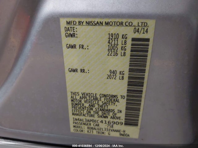 Nissan Altima 2.5 Sv 2014 1N4AL3AP0EC416909 Image 9