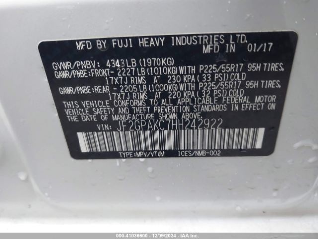 JF2GPAKC7HH242922 Subaru Crosstrek 2.0i Limited