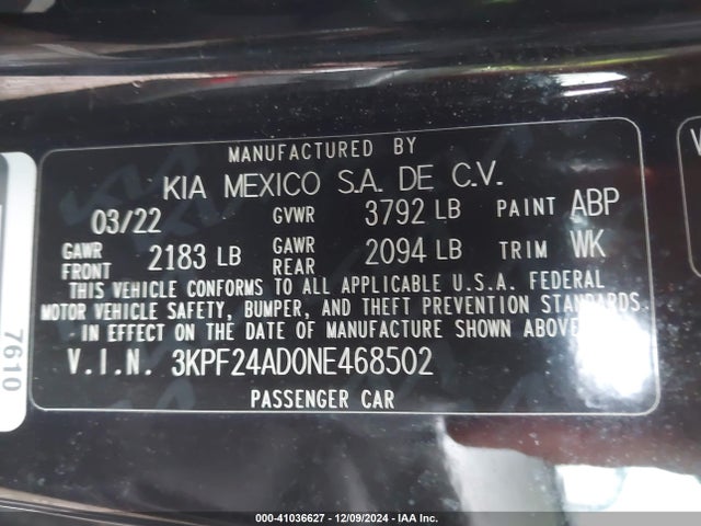 KIA Forte Lxs 2022 3KPF24AD0NE468502 Image 9
