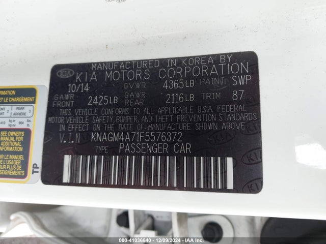 KIA Optima Lx 2015 KNAGM4A71F5576372 Image 9
