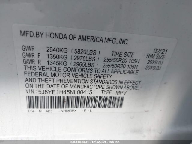 5J8YE1H45NL004151 Acura Mdx Technology Package