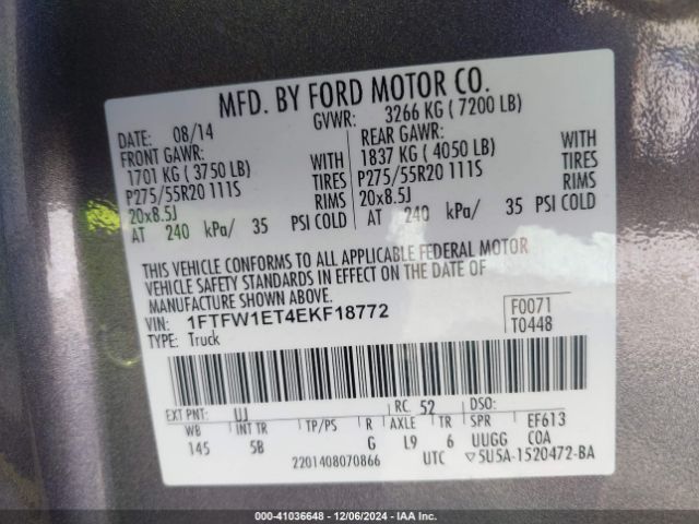 1FTFW1ET4EKF18772 Ford F-150 Fx4