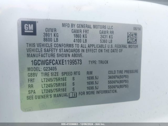 1GCWGFCAXE1199573 Chevrolet Express 2500 Work Van