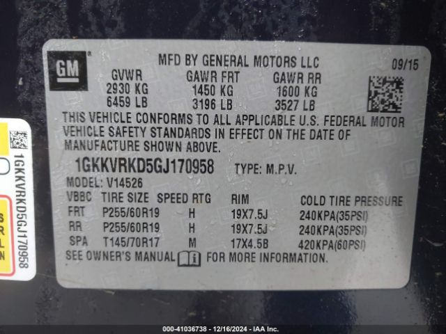 1GKKVRKD5GJ170958 GMC Acadia Slt-1