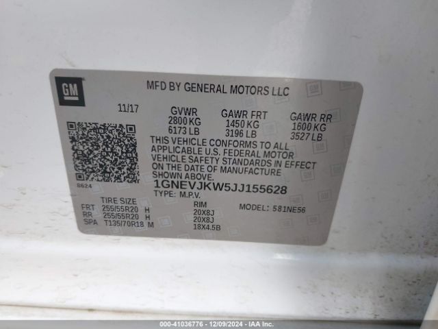 1GNEVJKW5JJ155628 Chevrolet Traverse Premier
