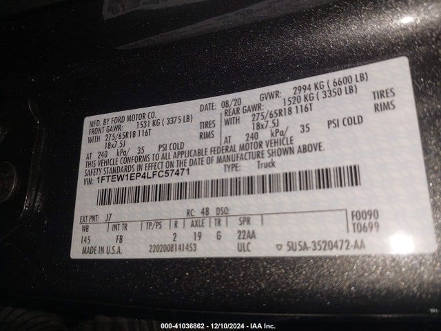 Ford F-150 Xlt 2020 1FTEW1EP4LFC57471 Image 9