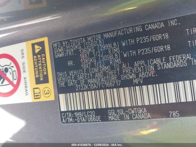 2T2ZK1BA7FC166717 Lexus RX 350