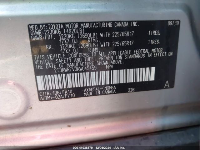 2T3RWRFV3KW045459 Toyota Rav4 Hybrid Xle