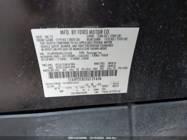 1FAHP2E85EG121636 Ford TAURUS SEL