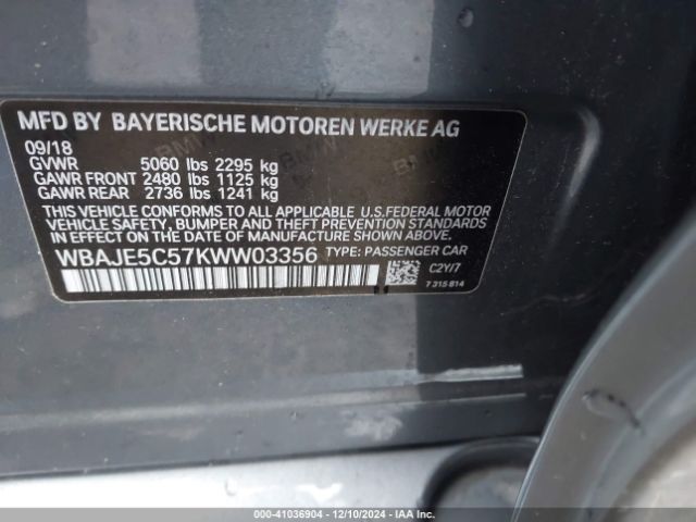 2019 BMW 540I WBAJE5C57KWW03356 Photo 8