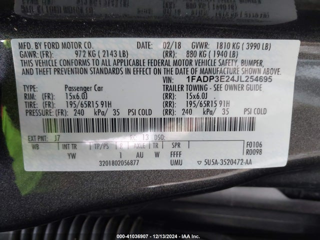 Ford FOCUS S 2018 1FADP3E24JL254695 Image 9