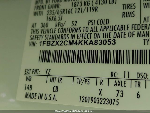 1FBZX2CM4KKA83053 Ford Transit-350 Xlt
