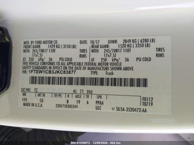 Ford F-150 Xl 2018 1FTEW1CB3JKC83877 Image 9