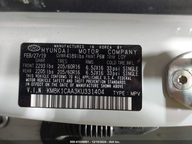 KM8K1CAA3KU331404 Hyundai Kona Se