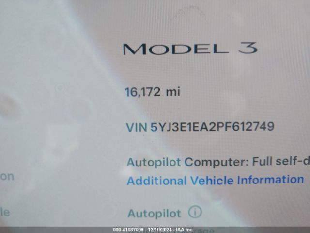 5YJ3E1EA2PF612749 Tesla Model 3 Rear-wheel Drive