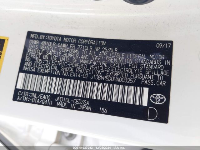 JTDBVRBD0HA003257 Toyota Mirai