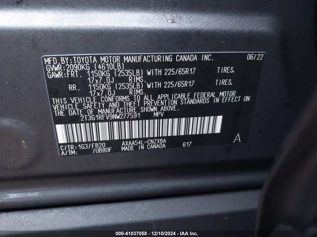 Toyota RAV4 LE 2022 2T3G1RFV9NW277591 Image 9