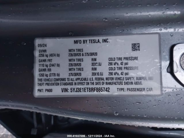 5YJ3E1ET8RF865742 Tesla Model 3 Performance All-wheel Drive