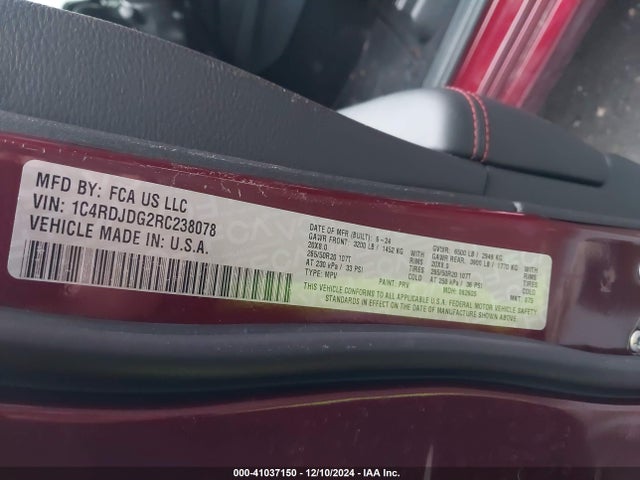 1C4RDJDG2RC238078 Dodge Durango Gt Plus Awd