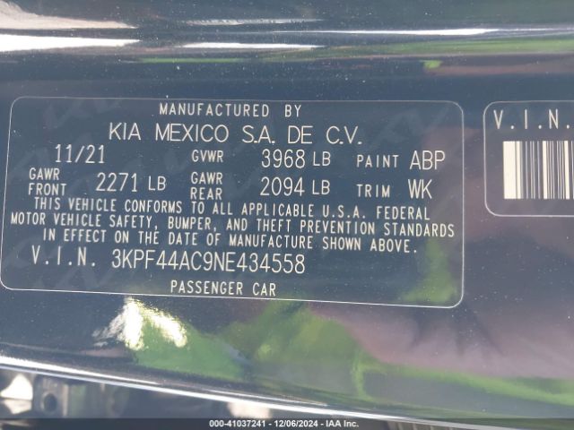 3KPF44AC9NE434558 KIA FORTE GT