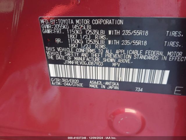 JTMNFREV0GJ087903 Toyota RAV4 SE