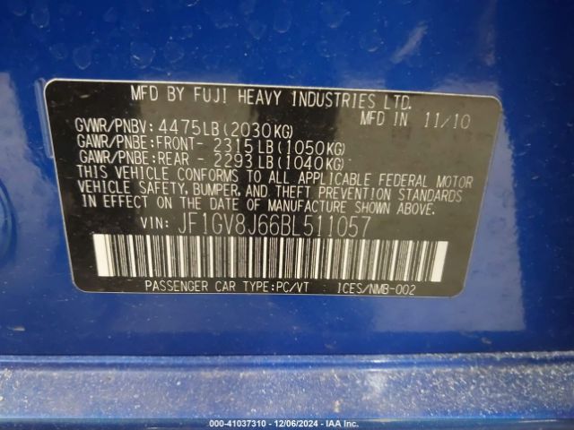 2011 SUBARU IMPREZA WRX STI JF1GV8J66BL511057 Photo 8