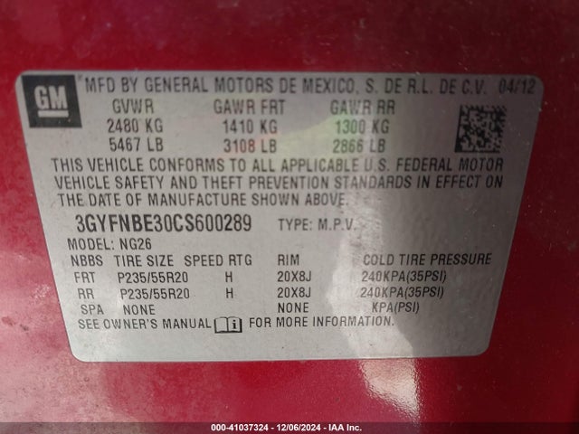 2012 CADILLAC SRX 3GYFNBE30CS600289 Photo 8