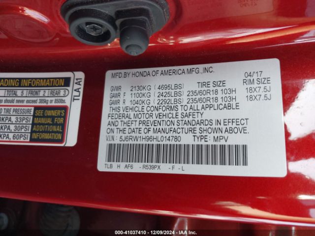 5J6RW1H96HL014780 Honda Cr-v Touring