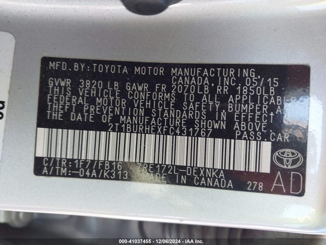 Toyota COROLLA LE 2015 2T1BURHEXFC431767 Image 9