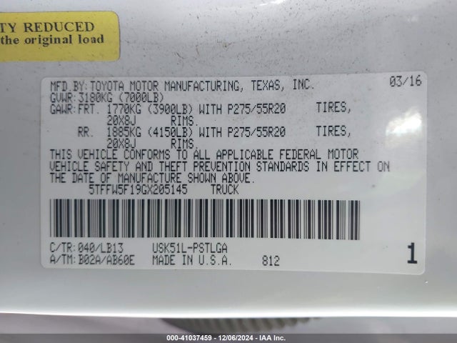 5TFFW5F19GX205145 Toyota Tundra Limited 5.7l V8