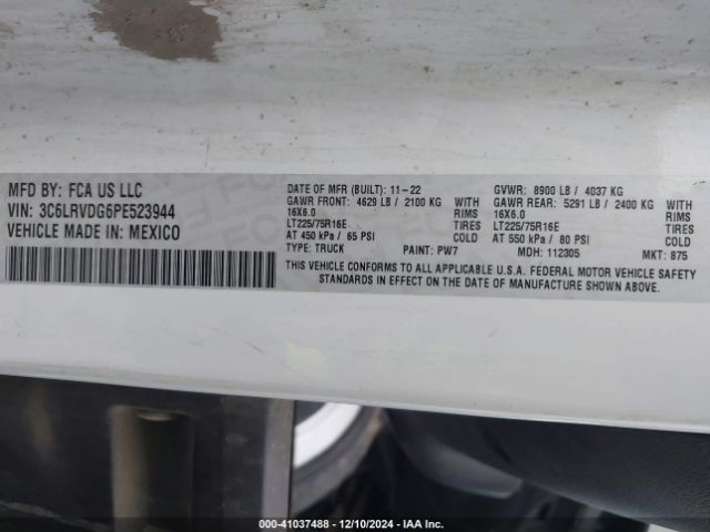 3C6LRVDG6PE523944 RAM Promaster 2500 High Roof 159 Wb
