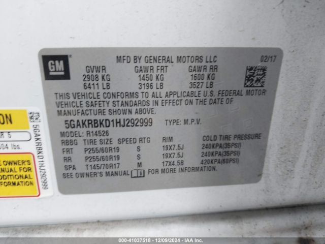 5GAKRBKD1HJ292999 Buick Enclave Leather