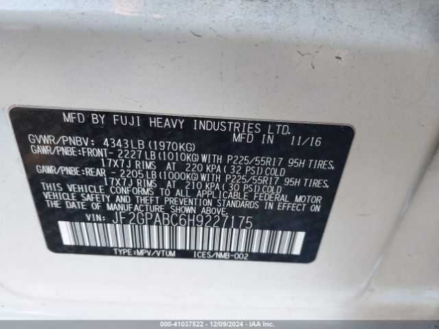 JF2GPABC6H9227175 Subaru Crosstrek 2.0i Premium