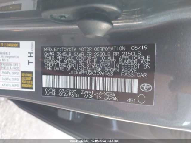 JTDKARFU2K3096963 Toyota Prius Le