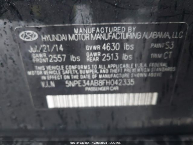 5NPE34AB8FH042335 Hyundai Sonata Sport 2.0t